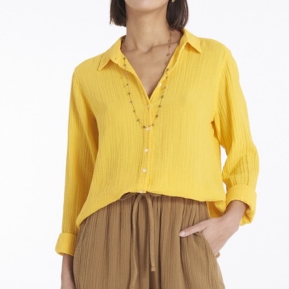 XIRENA Scout Cotton Gauze Muslin Botton Down Collared Shirt Yellow XS